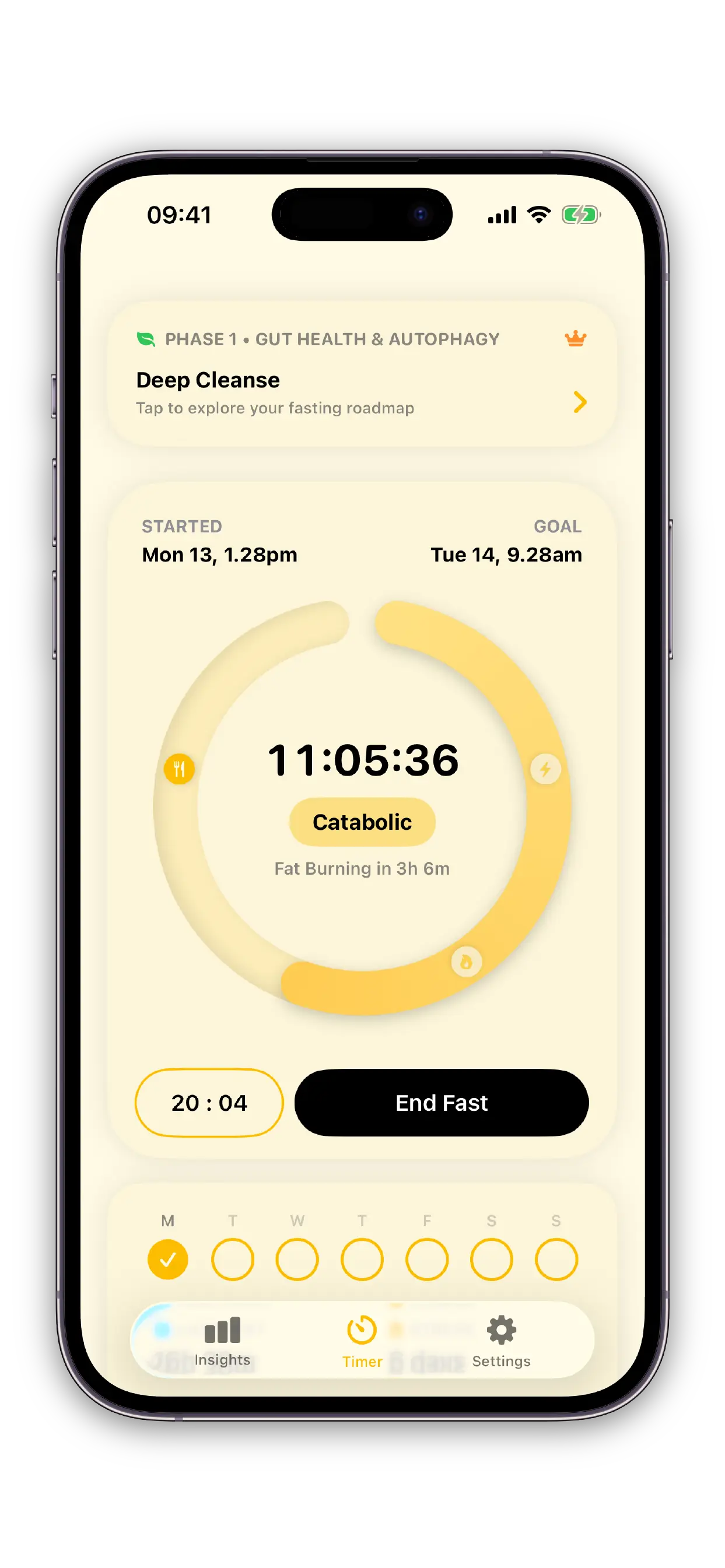 FivePhase timer showing the current metabolic phase during a fast